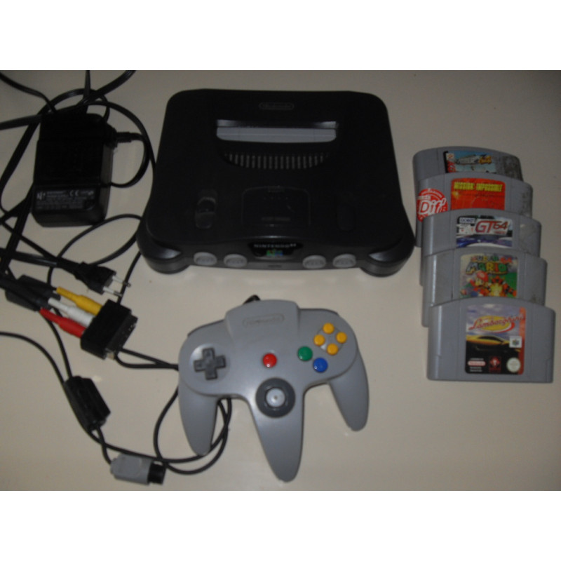 Lot Console Nintendo 64 + 5 jeux N64 + expansion pak + câbles