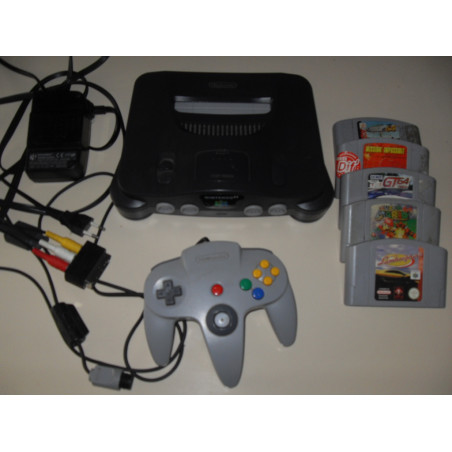 Lot Console Nintendo 64 + 5 jeux N64 + expansion pak + câbles