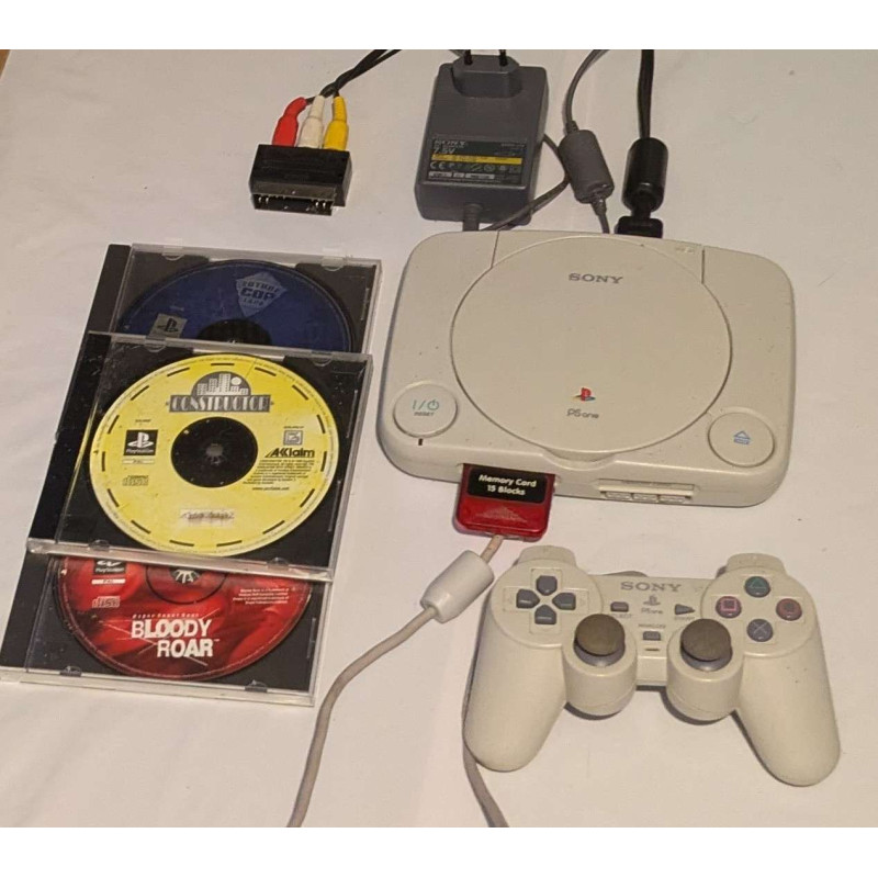 Console Ps One + 3 jeux + manette + carte mémoire + câbles