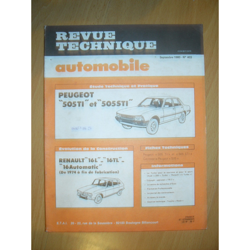 RTA n° 403 Peugeot 505 TI - 505 STI / Renault 16